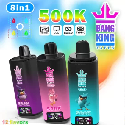 Bang King 500K | 8-in-1 taste switch, 500000 puffs, LCD display, bulk disposable vape - Vape Product, Vape Product; Random One Taste(fast delivery), Blue Razz Ice, Peach Ice, Grape Ice, Mang