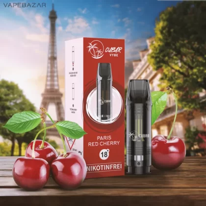 CUBAR Vybe Pod – Paris Red Cherry – Nikotinfrei - Cubar Vybe / Nikotinfrei / 2ml / ca. 600 / Glycerin / Aromen / Propylenglykol / Nikotin / Ja / Kirsche