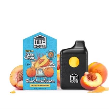 Tre House THC-A Live Rosin Vaporizer – 3500mg - Strain#Blueberry Slushie (I)>Texas Peach Cobbler (H)>Grape Guava Punch (S)