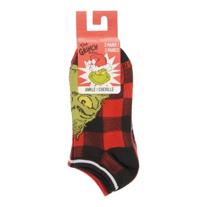 Boys’ Licensed The Grinch Ankle Socks, 3-Pack