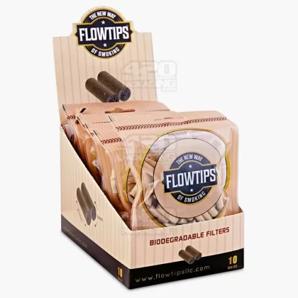 FLOWTIPS | ‘Retail Display’ Biodegradable Filter Tips | 20mm – Unbleached Bio Paper – 10 Count