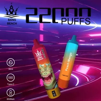 BANG BEACH 22000 – 22K Puffs 850mAh Adjustable Airflow Disposable Vape - 22000 puffs; Vape Product, Vape Product; Blueberry Raspberry, Cherry