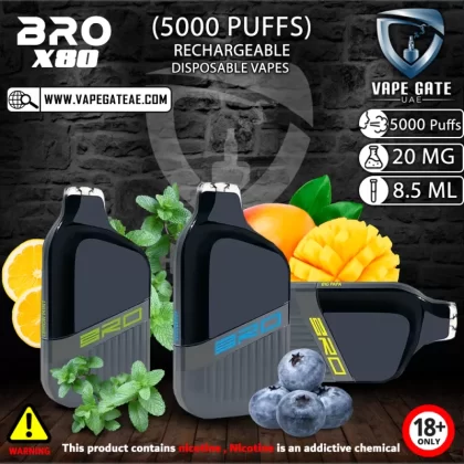 BRO X08 RECHARGEABLE DISPOSABLE VAPES (5000 PUFFS) - 20 mg /