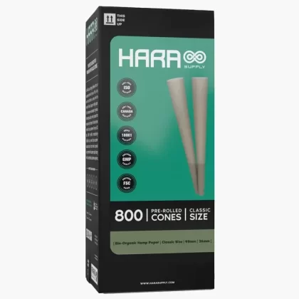 Hara Supply | Classic Size Pre-Rolled Cones w/ Filter Tip | 98mm – Organic Hemp – 800 Count