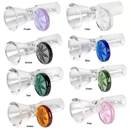 14mm Male Red Eye Glass Cone Pull-Out w/ Leaf Handle Bowl - Blue, Clear