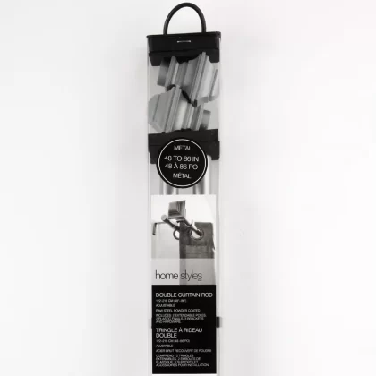Tringle à rideau double réglable Homestyles, 48 à 86 po, argent - Ecigdepot