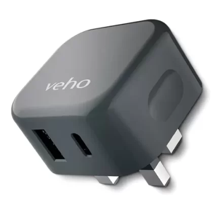3 Pin Dual Port Plug Adapter by Veho - Grey