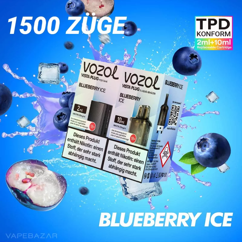Vozol Vista Plug – Blueberry Ice Prefilled Pod - Pod Kit; La Fume; 2ml + 10ml