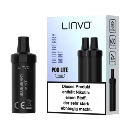 Linvo Pod Lite Cartridge – Blueberry Mint Prefilled Liquid – 2er Pack - Linvo Pod Lite / Blaubeere / Minze / Propylenglykol / pflanzliches Glycerin / Aromastoffe / Nikotin / ca. 600 / 20mg/ml