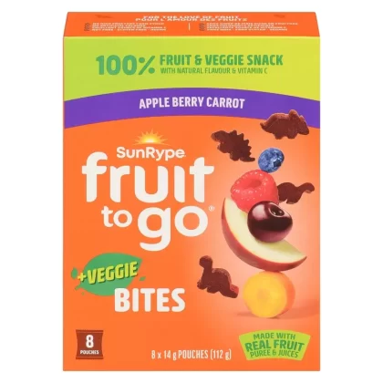 SunRype Fruit to Go 100% Fruit & Veggie Snack +Veggie Bites, Apple Berry Carrot, 8-Pack, 112 g