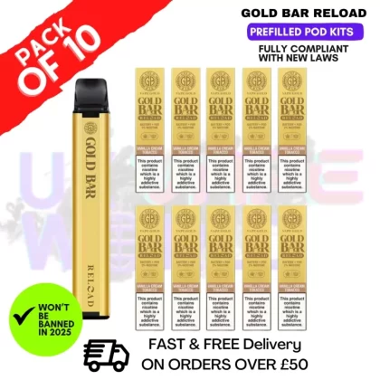 Cream Tobacco Gold Bar Reload Prefilled Pod Kit Box of 10