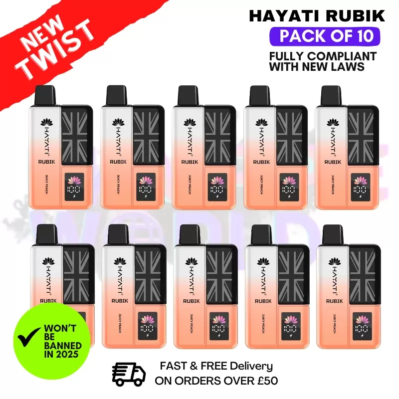 Juicy Peach Hayati Rubik 7K 7000 Puff Box Of 10