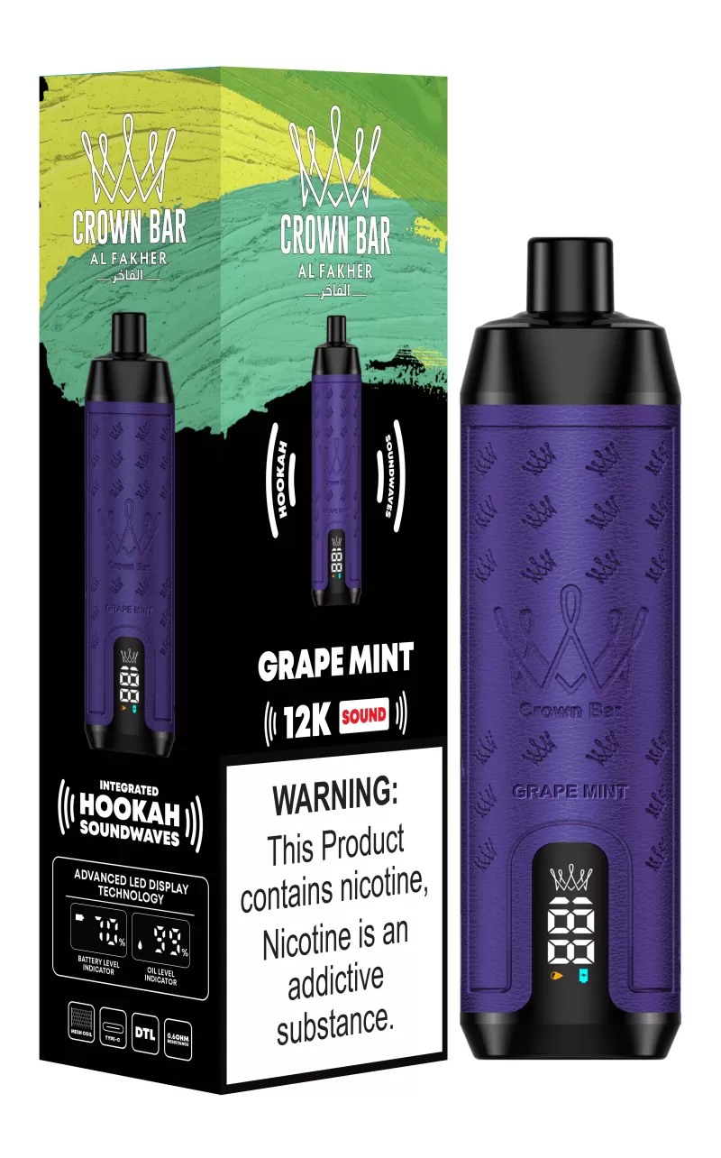 Al Fakher Crown Bar 12000 Puffs Shisha Hookah Disposable Vape - GRAPE MINT - Image 2