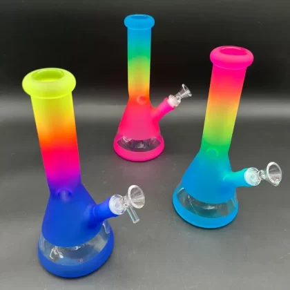 Rainbow Frosted Multi-Tone Beaker Bong 10″