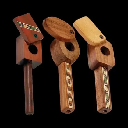 Marquee Inlaid Wood Spoon Pipe with Swivel Lid