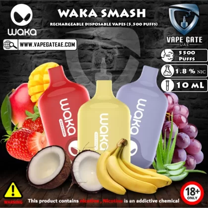 WAKA SMASH RECHARGEABLE DISPOSABLE VAPES (5,500 PUFFS) - 1.8 mg (18mg) / Watermelon