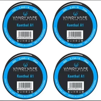 Vandy Vape Kanthal A1 Wire - resistance#22g 1.52ohm/ft – 15ft spool>24g 2.2ohm/ft – 30ft spool>26g 3.45ohm/ft – 30 ft spool>28g 5.73ohm/ft – 30ft spool>40g 96.3ohm/ft – 100ft spool (82458D)