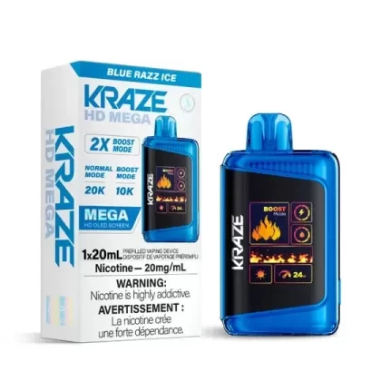 Kraze HD Mega Disposable Vape – 20K Puffs – Blue Razz Ice - Ontario, Outside Ontario