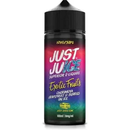 Just Juice Exotic Fruits 100ml Shortfill E-Liquid - Flavour#Pineapple Papaya & Coconut>Cherimoya Grapefruit & Berries>Guanabana & Lime On Ice>Lulo & Citrus On Lice>Strawberry & Curuba