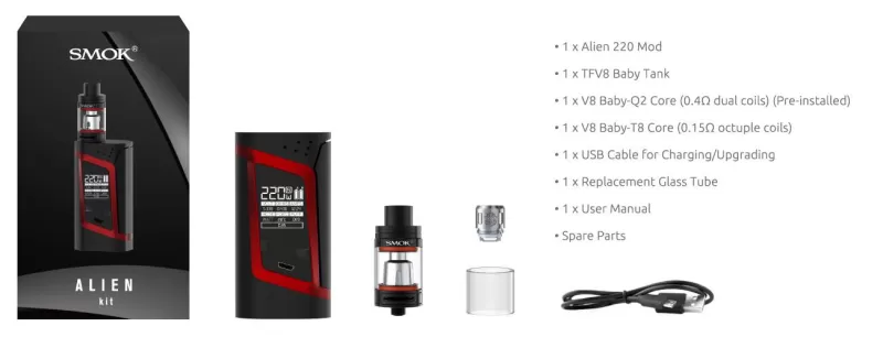 SMOK Alien 220W 3.0ML Starter Kit with TFV8 Baby Tank - Image 2