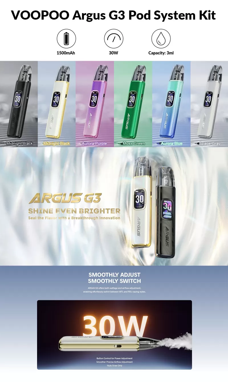VOOPOO Argus G3 Pod Kit 1500mAh - Moss Green - Image 3