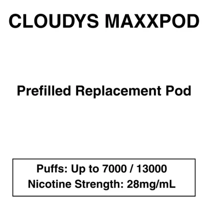 Cloudys Maxxpod – Prefilled Replacement Pod – 28mg/mL Nicotine – Up to 7000 Puffs -1 Pod - Blackberry Cherry, Blueberry Raspberry; 13000 (Clear Pods), Vape Product; Apple, Berry