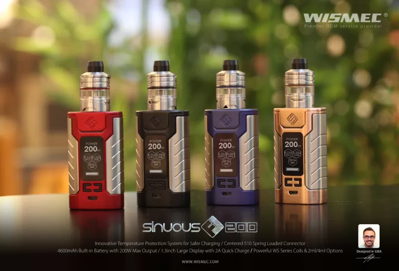 Wismec SINUOUS FJ 200 200W Kit with Divider Tank 4600mAh & 4ML - Red - Image 3