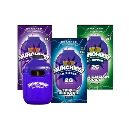 Munchies Lil Ripper Vape | 2g - Size#2 Gram~Flavor#Barry Larry OG (Indica)>Magic Melon Juice (Sativa)>Peachy Dreams (Hybrid)>Strawberry Kush Pop (Indica)>Triple Berry Pie (Sativa)>Tropical S (BBFE68)