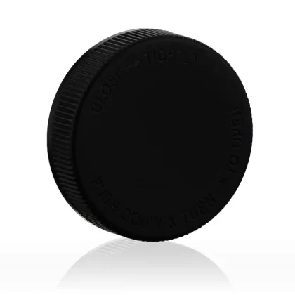 Child Resistant Plastic Caps | Debossed Ribbed w/ Foam Liner | 63mm – Black