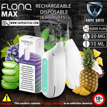 FLONQ MAX RECHARGEABLE DISPOSABLE VAPES (6,000PUFFS) - 20 mg / Pineapple Coconut