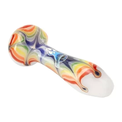 Chameleon Glass Rainbow Splat Spoon Hand Pipe - Color#Amber>Green>White