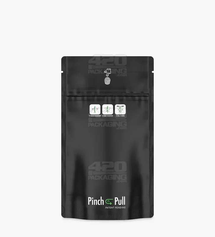 Child Resistant & Tamper Evident | Pinch N Pull Matte Black Mylar Bags | 4in x 7in – 7g – 250 Count