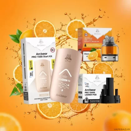 Arcbear Pro 15000 Starterkit – Orange 20mg/ml Nikotin - Orange / 20mg/ml / bis zu 15000 / USB-C / 1000 mAh / 10 ml / Dual-Mesh / ECO 12 W / BOOST 20 W