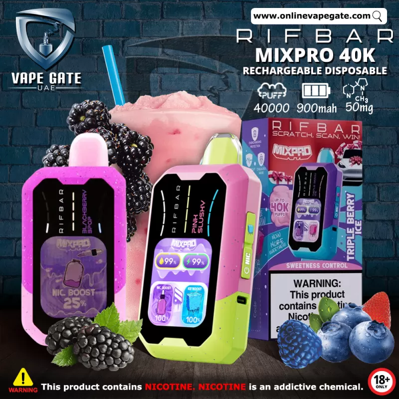Rifbar Mixpro 40K Rechargeable Disposable Vape (40,000 Puffs) - Blackberry Mint / 50 mg