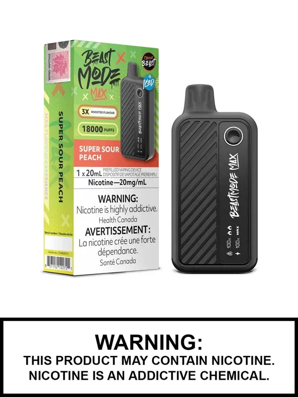 Super Sour Peach Iced Flavour Beast Beast Mode Max Disposable Vape