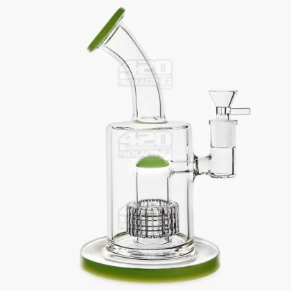 Bent Neck Matrix Perc Glass Water Pipe w/ Thick Base | 9in Tall – 14mm Bowl – Slime