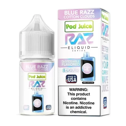 Blue Razz Cotton Clouds SALT – Pod Juice x Raz E-Liquid – 30mL