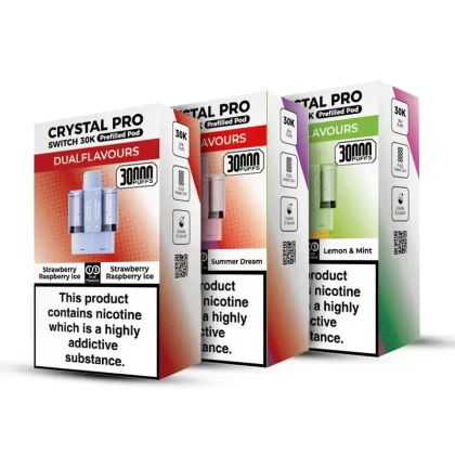 Crystal Pro Switch 30K Prefilled Pods - Flavour#Banana Ice / Strawberry Banana>Blueberry Cherry Cranberry / Blueberry Kiwi>Blueberry Cotton Candy / Raspberry Cotton Candy>Blueberry Raspberry