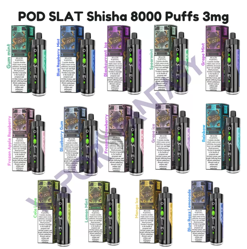 POD SALT Shisha 8000 Puffs 3mg - Blackcurrant Ice, Blue Razz Lemonade