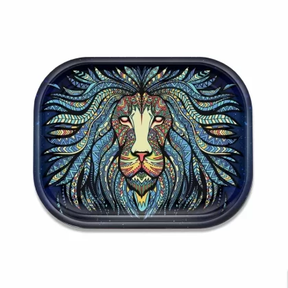V Syndicate Tribal Lion Metal Rolling Tray - 10.5 Inches, 7 Inches