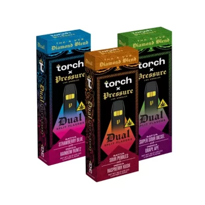Torch x Pressure LA THC-A Diamond Blend Disposable | 3g - Size#3 Gram~Flavor#Super Sour Diesel (S) / Grape Ape (I)>Strawberry Blue (S) / Rainbow Runtz (I)>Sour Pebbles (S) / Raspberry Kush (