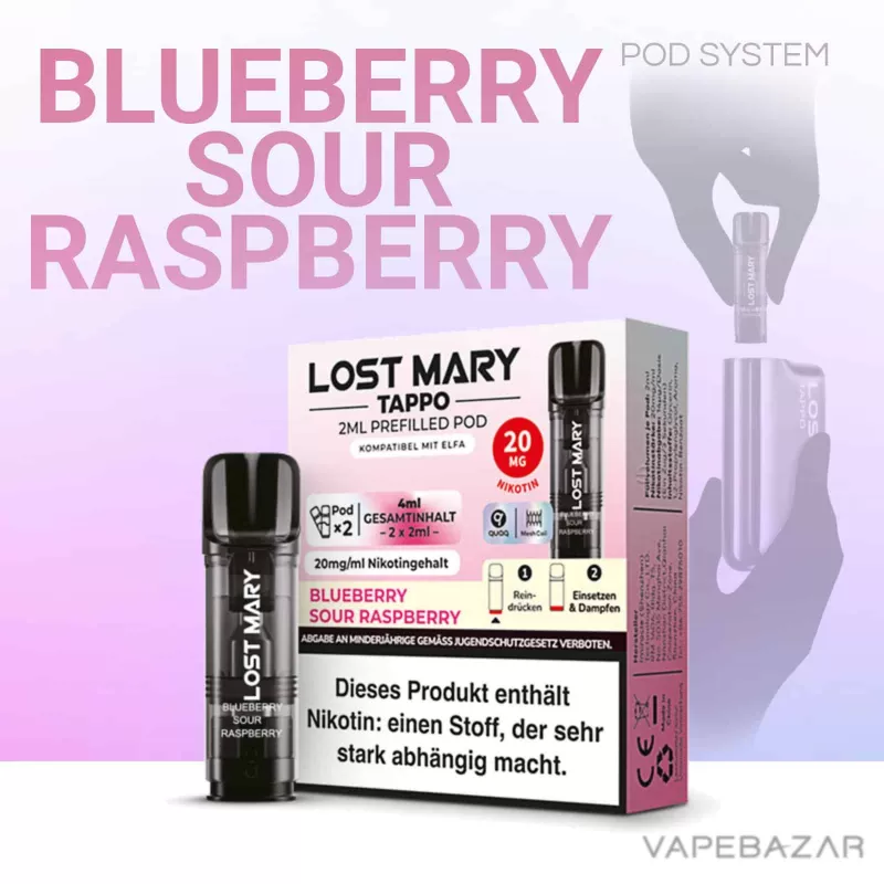 Lost Mary Tappo – Blueberry Sour Raspberry – Prefilled Liquid Pod – 2er Pack - Image 2