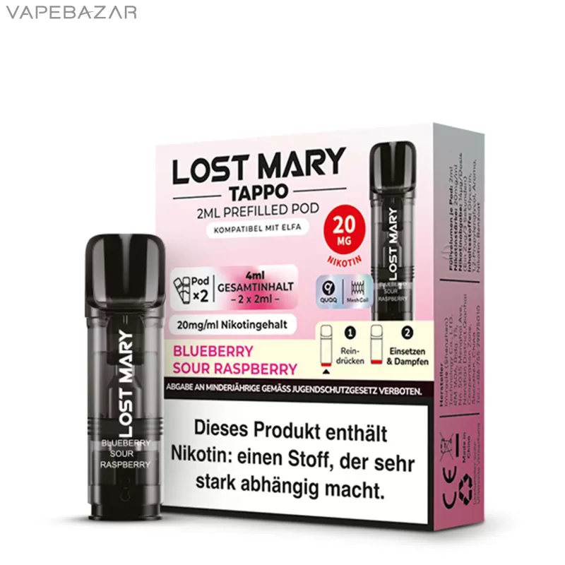 Lost Mary Tappo – Blueberry Sour Raspberry – Prefilled Liquid Pod – 2er Pack - Image 3