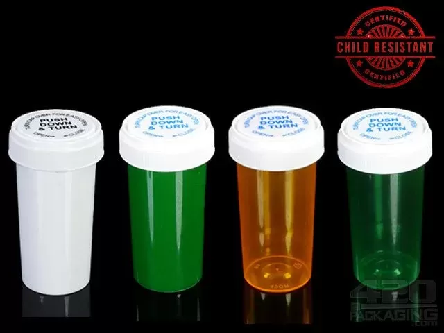 Child Resistant | Opaque White Reversible Cap Vials | 40dr – 10g – 150 Count