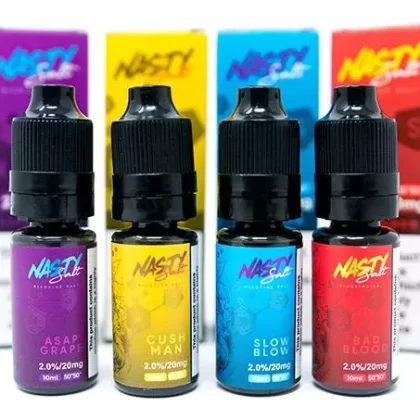 Nasty Salt Nic Salts 10ml - Flavour#Asap Grape>Bad Blood>Cush Man>Devil Teeth Honeydew>Fat Boy Green>Green Ape>Slow Blow>Trap Queen>Wicked Haze>Bronze Blend>Silver Blend>Gold Blend>Bloody Be