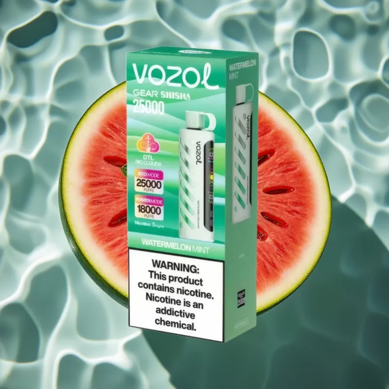 VOZOL Gear Shisha 25000 Puffs Disposable Vape – Watermelon Mint, 5mg/ml, 1000mAh, Dual Mesh Modes, S.i.L.C Tech - Bangvapeaustralia - Image 2
