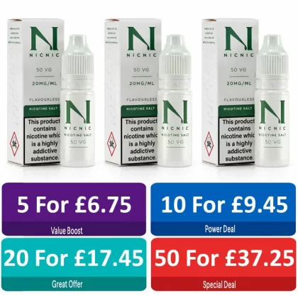 Nic Nic Salt By Nic Nic – Nic Salt Shots – 50%VG – 20mg UK Made - NicNic; D. 20mg; B. - 5 Bottles, C. - 10 Bottles
