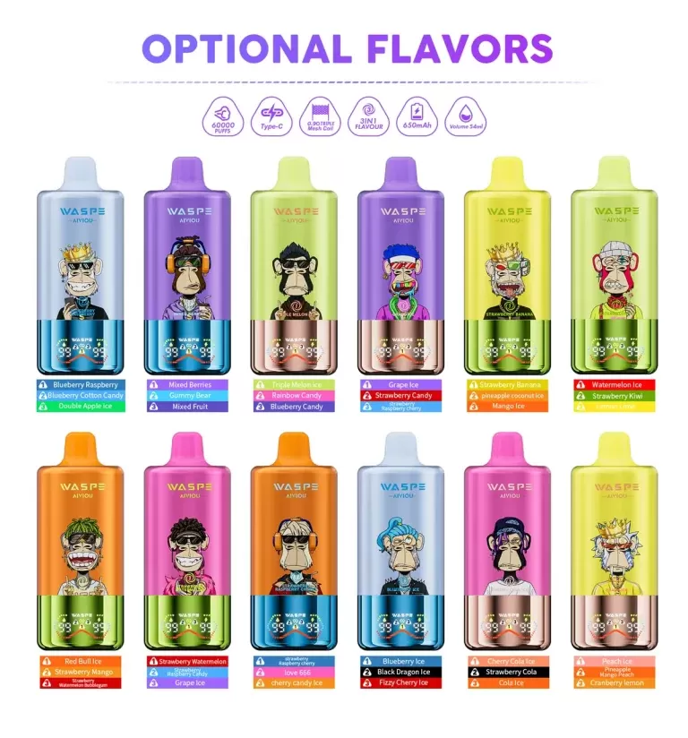 Waspe Aiviou 3in1 60000 Puffs Disposable Kit - Red Bull Ice & Strawberry Mango & Strawberry Watermelon Bubblegum / 20mg / CN-SZ Warehouse - Image 2