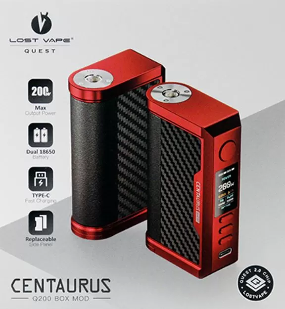 LOST VAPE CENTAURUS Q200 200W BOX MOD - Black Carbon Fiber - Image 2