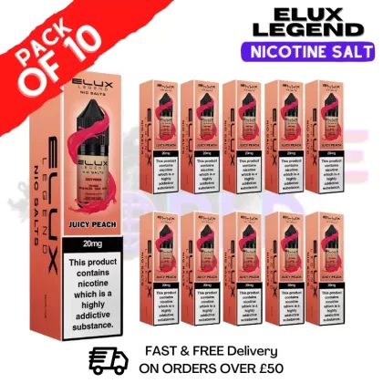 Juicy Peach Elux Legend Nic Salt BOX OF 10